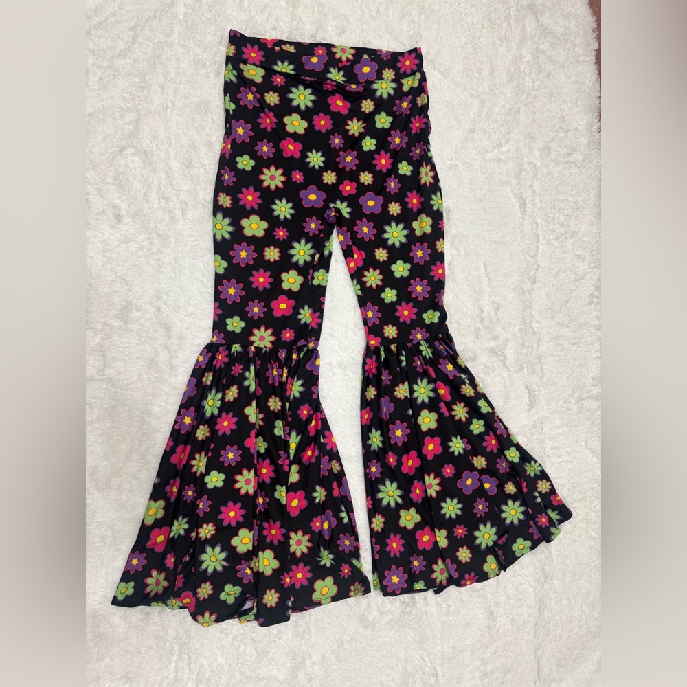 New xs flower bell bottom pants leggings retro boho festival rave 60s hippie